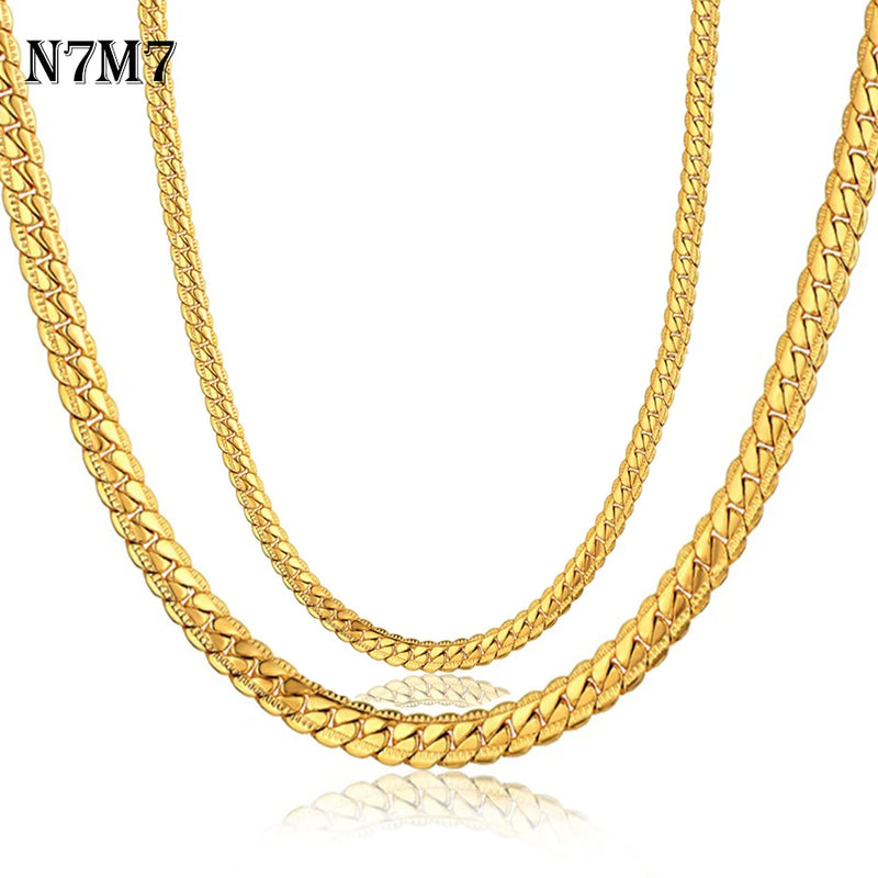 Flat Snake Chain Necklace 4/7mm Stainless Steel Gold Color