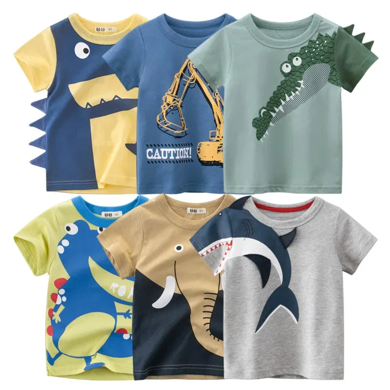 T-shirt for boy animal print dinosaur shark summer 2024