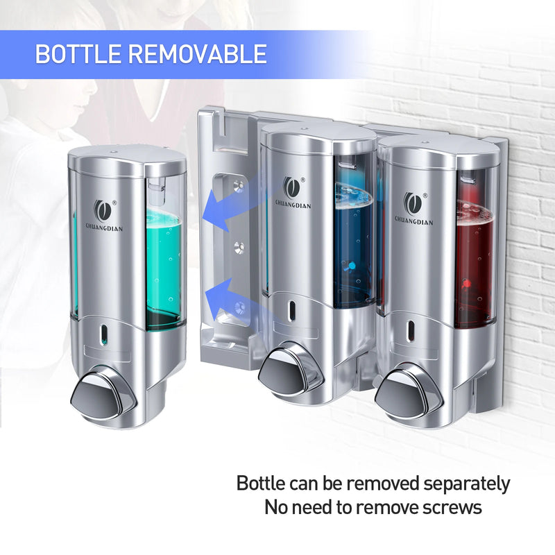 Wall-Mounted Liquid Soap Dispenser, No Drill, Shampoo and Conditioner, 200ml